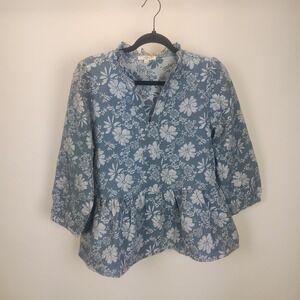 Entro NWT Women's Blue Floral Peplum V Neck 3/4 Sleeve Top Size M Fairy Coquette